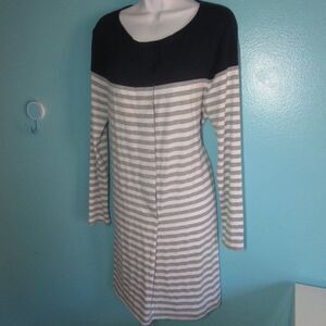 Lacoste Size L Long Sleeve Pullover Striped Dress Size 42 Navy Gray & White